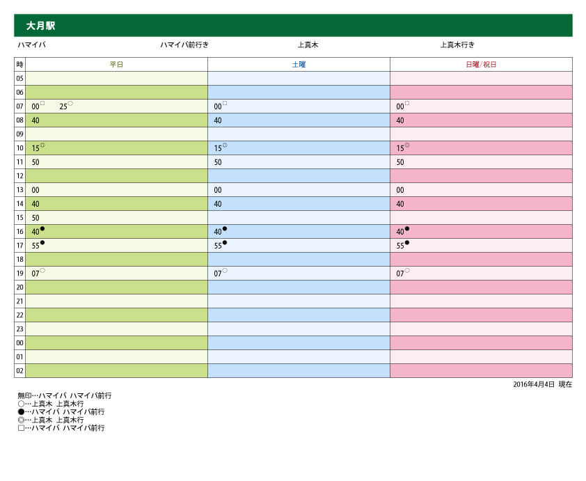 【帰り】辻バス停発　→　大月駅　時刻表